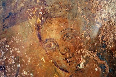 Lacerto di affresco bizantino nei resti della chiesa di Saydat al-Barrieh, la Signora della Steppa, vicino a Bserma