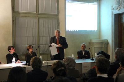 Da sinistra Linda Borean, Giuseppina Perusini, il rettore Alberto De Toni, Andrea Zannini