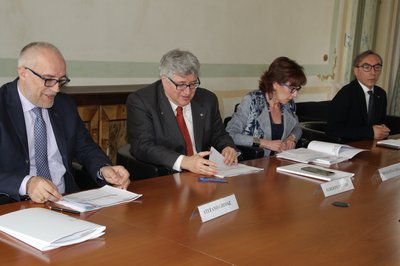 Da sinistra Stefano Grimaz, Alberto De Toni, Nicoletta Vasta, Gian Luca Foresti