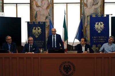 Da sinistra Gian Luca Foresti, Salvatore Benigno, Roberto Pinton, Denis Caporale, Daniele Goi
