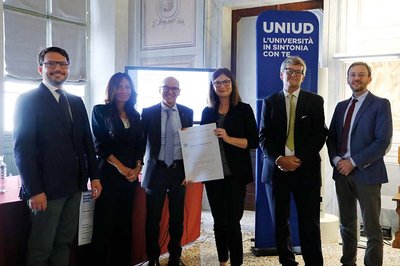 Da sinistra, Lorenzo Bosetti, Angelica Giancola, Roberto Pinton, Roberta Bortolin, Alessandro Cavarape, Enrico Rejc