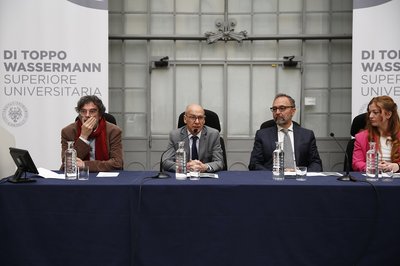 Da sinistra Andrea Tabarroni, Roberto Pinton, Alberto Policriti, Silvia Burgio