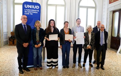 Da sinistra Alvise Andreose, Silvia Contarini, Nicole Valeri, Ilaria Olivo, Matteo Comerio, Alma Maraghini Berni, Carlo De Monte, Roberto Pinton