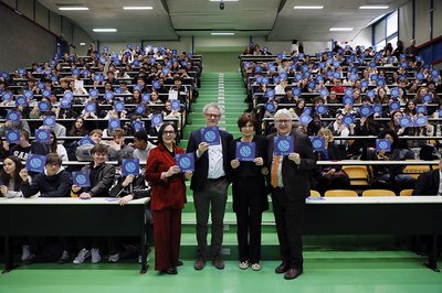 Da sinistra Elisabetta Scarton, Angelo Montanari, Alessia Rosolen, Alberto Felice De Toni