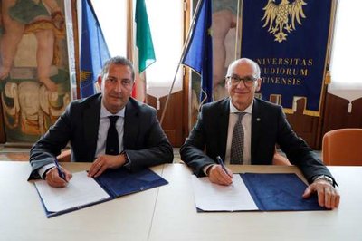 Da sinistra, il presidente della FIV, Francesco Ettorre, e il rettore dell'Università di Udine, Roberto Pinton