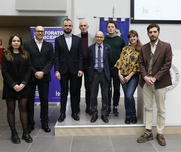 Da sinistra Martina Minisini, Marcello Franchini, Michael Soprano, Alessandro Trovarelli, Roberto Pinton, Davide Di Giusto, Bianca Del Buono, Gioele Zamparo