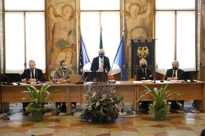 Da sinistra Omar Monestier, Massimiliano Fedriga, Roberto Pinton, Giuseppe Morandini, Pietro Fontanini