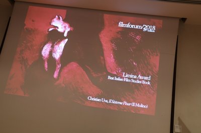Lo schermo del FilmForum per la consegna del Premio Limina 2018