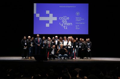 Il Rettore Pinton con Schettini e lo staff del festival al termine dell'inaugurazione
