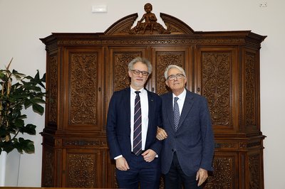 Il rettore Angelo Monatanari con il presidente della Fondazione Friuli Bruno Malattia