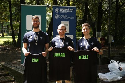 CyberChallenge, Lorenzo Cian (2° classificato),  Riccardo Lunardi (1°) e Filippo Merlo (3°)