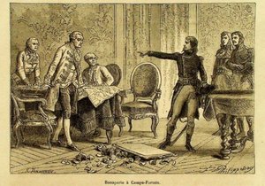 Napoleone rompe il cabaret di porcellane (Udine, Palazzo Florio, 11 ottobre 1797). Autore sconosciuto, 1883; stampa (mm 140 x 149) conservata in Biblioteca Florio